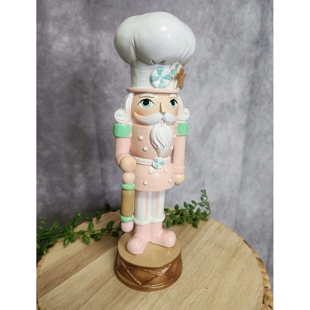 Pastel Pink Chef Baker Nutcracker Figure Resin Christmas 9 3/4